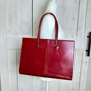 Elegant Red‎ Italian Leather Tote Bag Structured Shoulder Purse Career